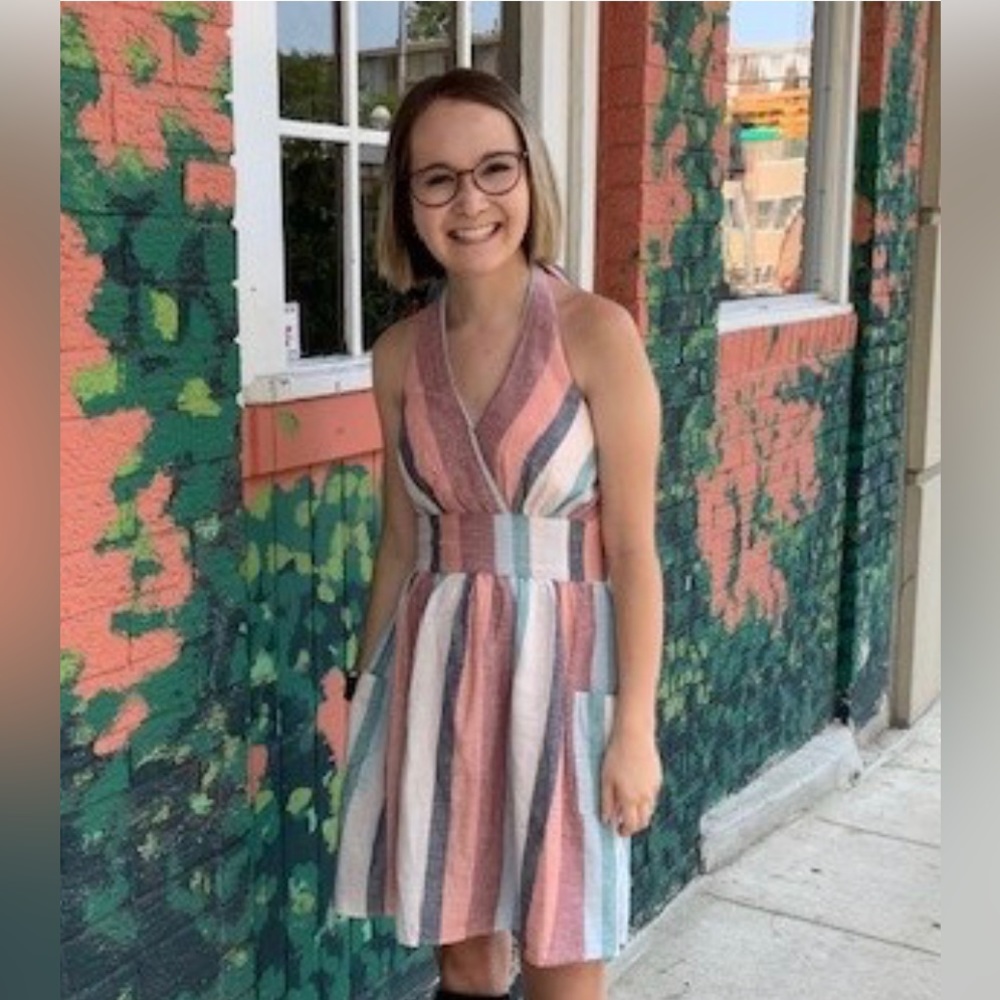 American Eagle MultiColored Stripe Serape Halter Mini Dress Sundress Lin…